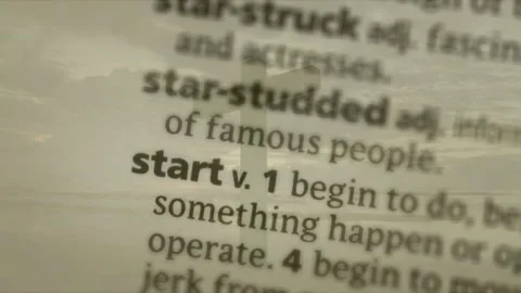 Lens pulling focus from blur, sharpening dictionary and emphasizing headword Stock Footage 329594364