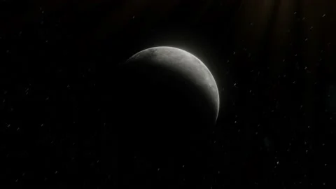 Lens sun flare view of the Moon illuminated by the Sun in open space over the Video stock 146168630