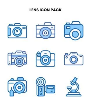 Lens Two Colour Design Icons Pack Stock Illustration