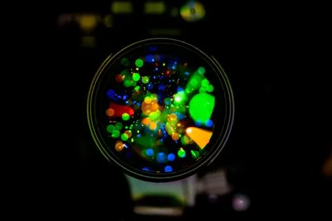 Lens with Vibrant Bokeh Light Reflection Effect Stock Photos
