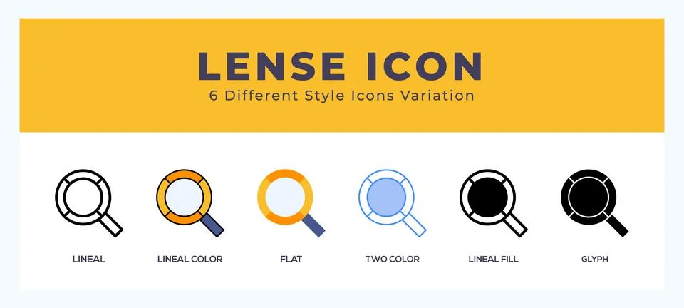 Lense icon in filled. thin line. outline stroke and flat style. Stock Illustration