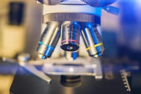 Lenses of an optical microscope Stock Photos