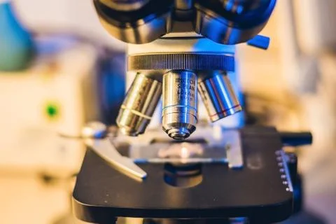 Lenses of an optical microscope Stock Photos