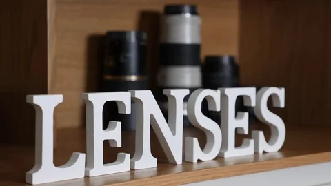 Lenses for sale on display Stock Footage
