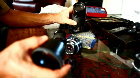 Lenses on table Stock Footage