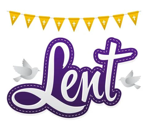 Lent vector lettering, religious tradition illustration with cross and doves Stock Illustration
