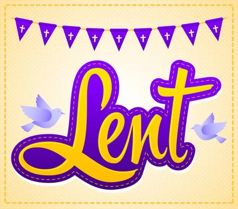 Lent vector lettering, religious tradition illustration with cross and doves Stock Illustration