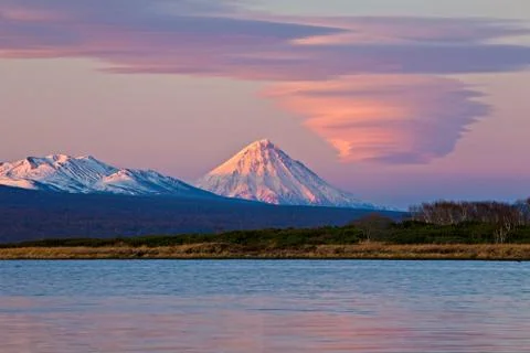 Lenticular cloud in Kamchatka Stock Photos