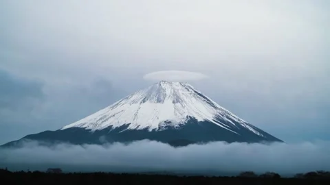 Lenticular cloud over Mount Fuji on a winter day, Yamanashi Prefecture, Japan Stock Footage 223678261