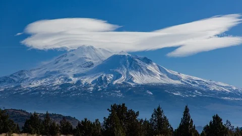 Lenticular Cloud over Mount Shasta, California Stock Footage 122719791