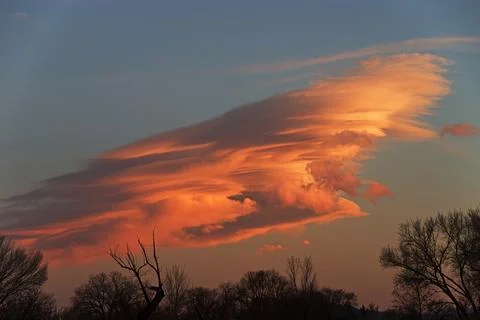 Lenticular Cloud At Sunset Stock Photos