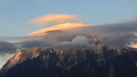 Lenticular clouds over Mount Kinabalu during sunset, Sabah Borneo, Malaysia. Video stock 70731570