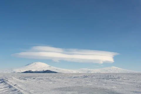 Lenticular Clouds over Ross Island Antarctica Stock Photos