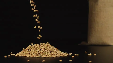 A lentil fall in a pile on a table near a bag Stock Footage 59021223