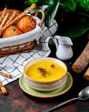 Lentil soup on the table Stock Photos