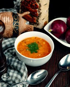 Lentil soup on the table Stock Photos