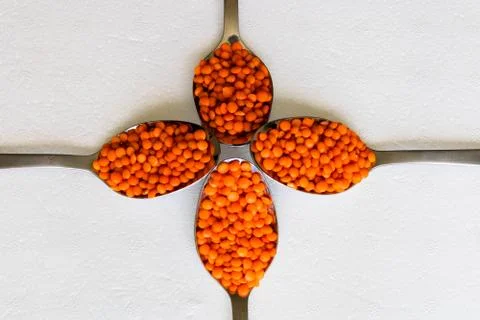 Lentil Spoons Background Stock Photos