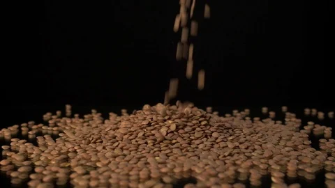 Lentils fall on the table on a black background 스톡 동영상 125640927
