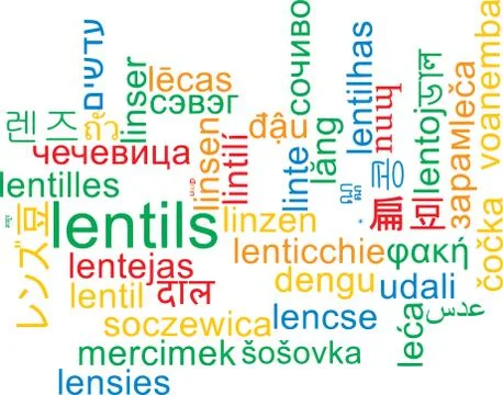 Lentils multilanguage wordcloud background concept Stock Illustration