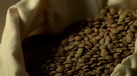 Lentils in a sack Stock Footage 8572350