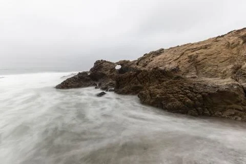 Leo Carrillo Beach with Motion Blur Water in Malibu Stock Photos