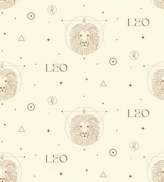 Leo Zodiac Background Seamless Pattern. Mystic Spiritual Astrology Signs Stock Illustration