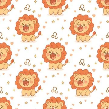 Leo zodiac sign pattern, cute cartoon lion illustration Stock Illustration
