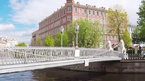 Leon Bridge over Griboedov channel in  St -Petersburg of Russia. Stock Footage 79774392