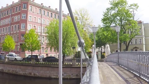 Leon Bridge over Griboedov channel in  St -Petersburg of Russia. Stock Footage 79774442
