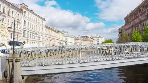 Leon Bridge over Griboedov channel in  St -Petersburg of Russia. Stock Footage 79774467