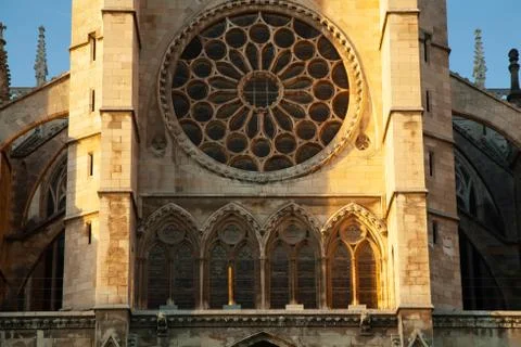 Leon cathedral rose window close-up, Leon, Spain Stock Photos