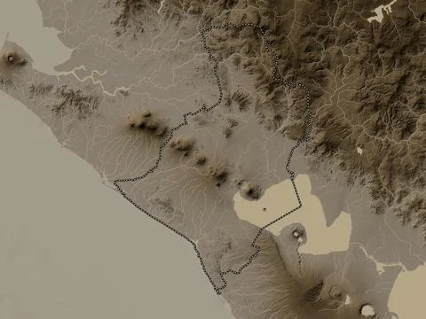 Leon, Nicaragua. Elevation map colored in sepia tones with lakes and rivers イラスト素材