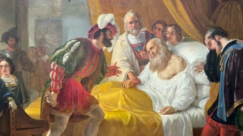 Leonardo Da Vinci Old And Mortally ill Dies In the Arms of Francis I, Florence. Stock Footage 242146209