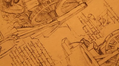 Leonardo Da Vinci's Engineering drawings Stock Footage 43753289