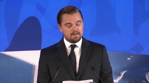 Leonardo DiCaprio speaks about protecting marine ecosystems in conference - 2016 Stock Footage 103620925