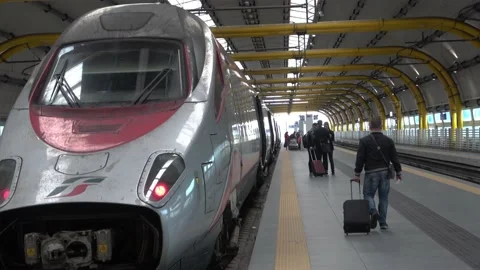 A Leonardo Express Train Inside The FCO Fiumicino Airport In Rome, Italy Stock Footage 154970066