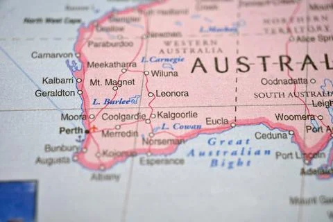 Leonora World Map Location  Soft Defocused Global Background with Goldfield.. Stock Photos