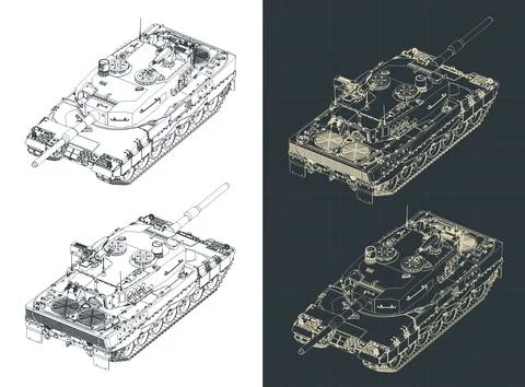 Leopard 2 german tank isometric blueprints Stock Illustration
