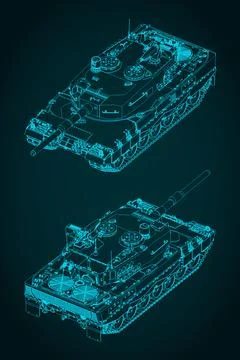 Leopard 2 tank isometric blueprints Stock Illustration