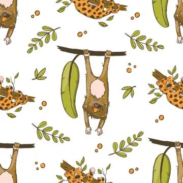 LEOPARD AND MONKEY African Hand Drawn Grunge Seamless Pattern Stock Illustration