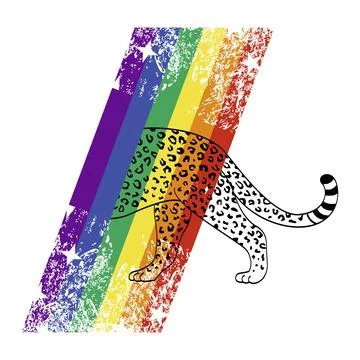 Leopard and rainbow Stock Illustration