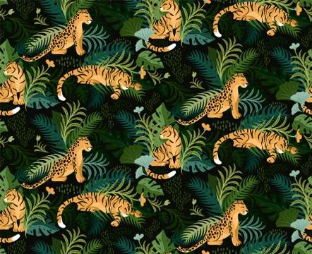 Leopard and tiger pattern flat color design イラスト素材