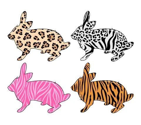 Leopard and wildlife pattern rabbit. Easter bunny, vector illustration. Stockillustratie