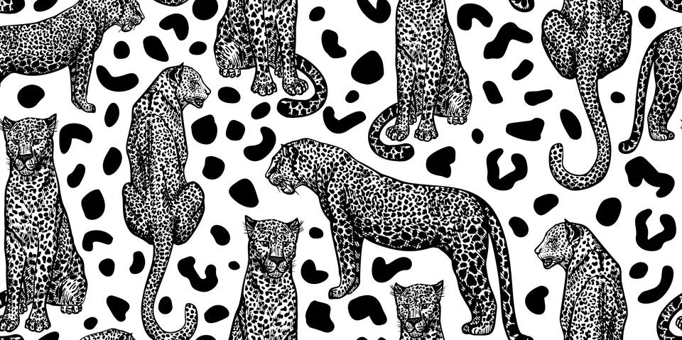 Leopard animal seamless pattern on spotted background. Retro savannah animals Stock Illustration