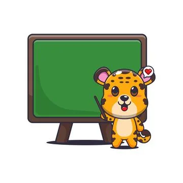 Leopard cartoon vector illustration with blackboard Stock Illustration