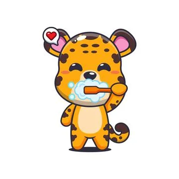 Leopard cartoon vector illustration brushing teeth Stock Illustration