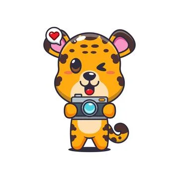 Leopard cartoon vector illustration with camera Stock Illustration