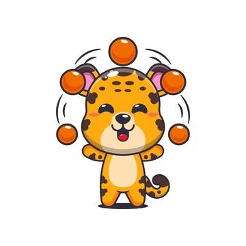 Leopard cartoon vector illustration circus attraction with balls Stock Illustration