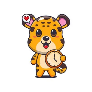 Leopard cartoon vector illustration with clock Stock Illustration