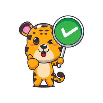 Leopard cartoon vector illustration with correct sign Stock Illustration